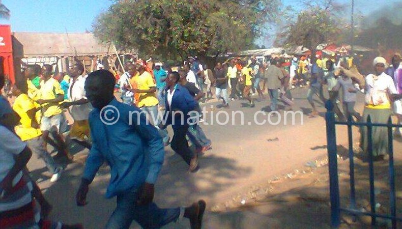Rioters marching in Mangochi