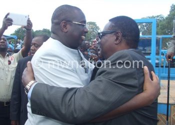 Mutharika embracing kachali in Mzimba Monday