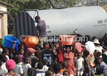 Blantyre residents being served by a water bowser after their taps run dry for days on end