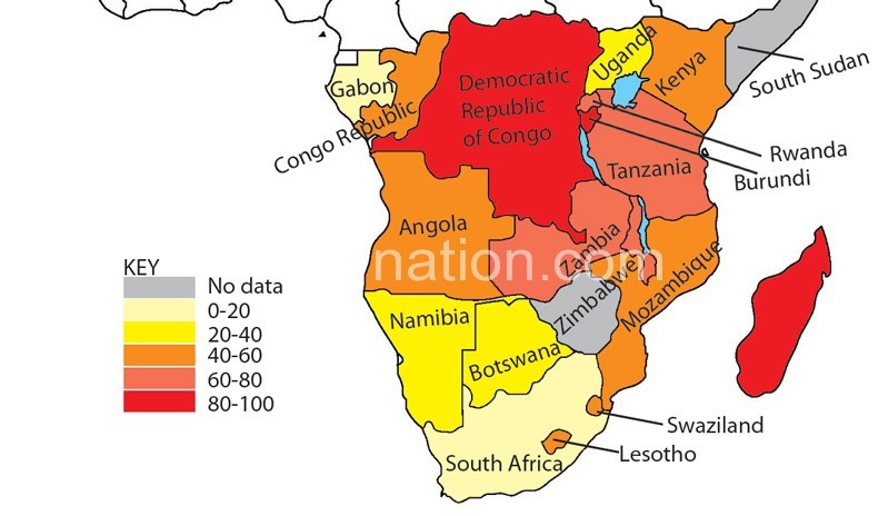 Map showing poverty head count ratio at $1.25 per day