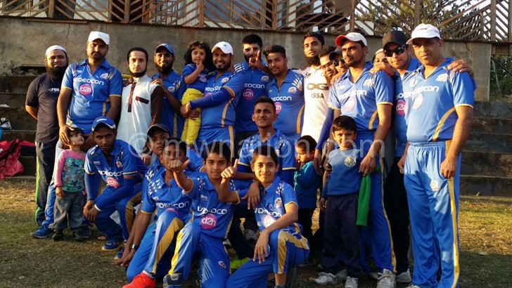Cricket team Blue celebrate their victory on Sunday