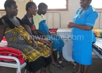 Malikha (R) interacts with expectant mothers at 
Mzokoto Health Centre