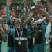 Banda (C) celebrates winning a cup with his team-mates recently