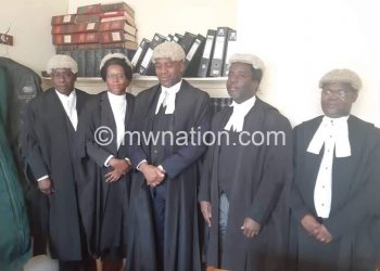 The ConCourt judges from L: Madise, Kamanga, Potani, Tembo and Kapindu