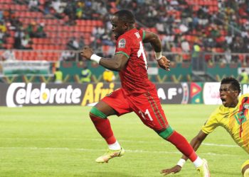 Gabadinho Mhango (L) in action against Morocco
at Afcon in Cameroon