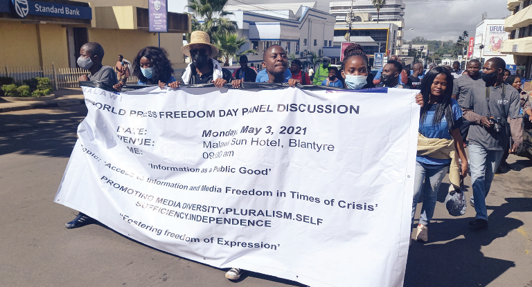 Journalists march during last year’s World Press Freedom Day